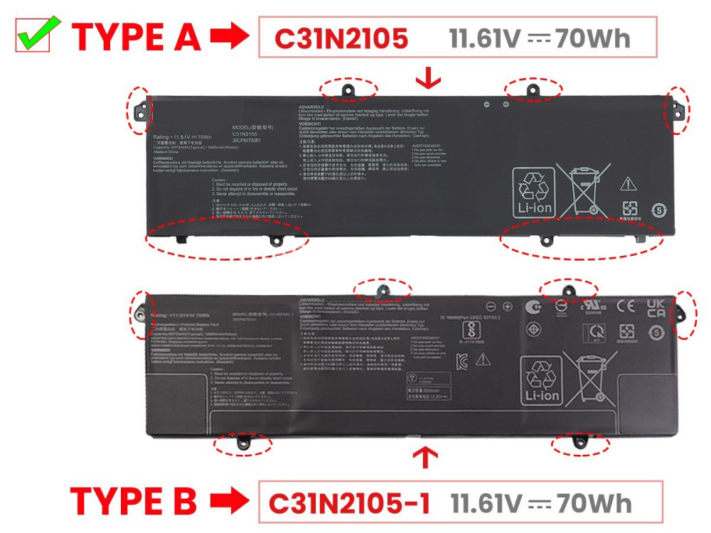 5895mAh 70Wh Bateria Asus Vivobook S 14 Flip TP3402ZA