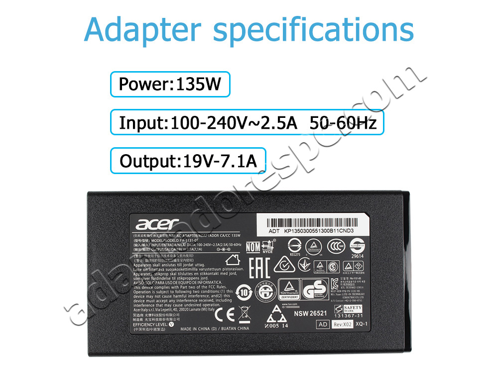 135W Adaptador AC Carregador Acer Aspire VN7-792G-74JF + Cabo