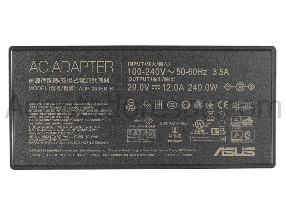 Original 240W Asus ROG Zephyrus G16 (2023) GU603VI-N4053X Adaptador AC Carregador + Cabo