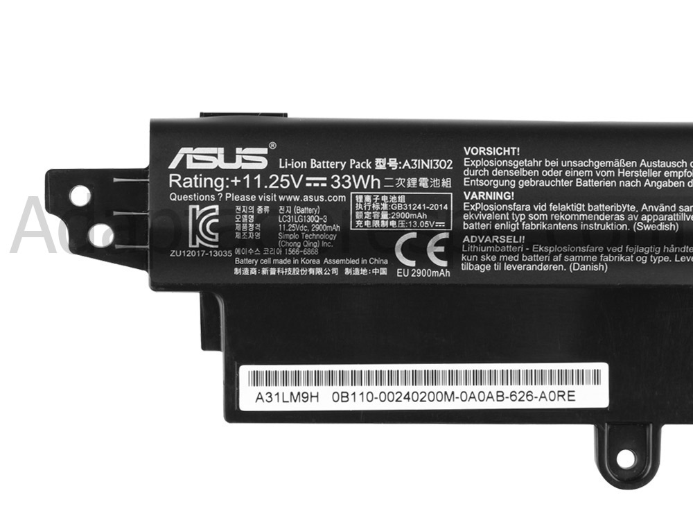 33Whr Asus A31N1302 0B110-00240100E Original Bateria