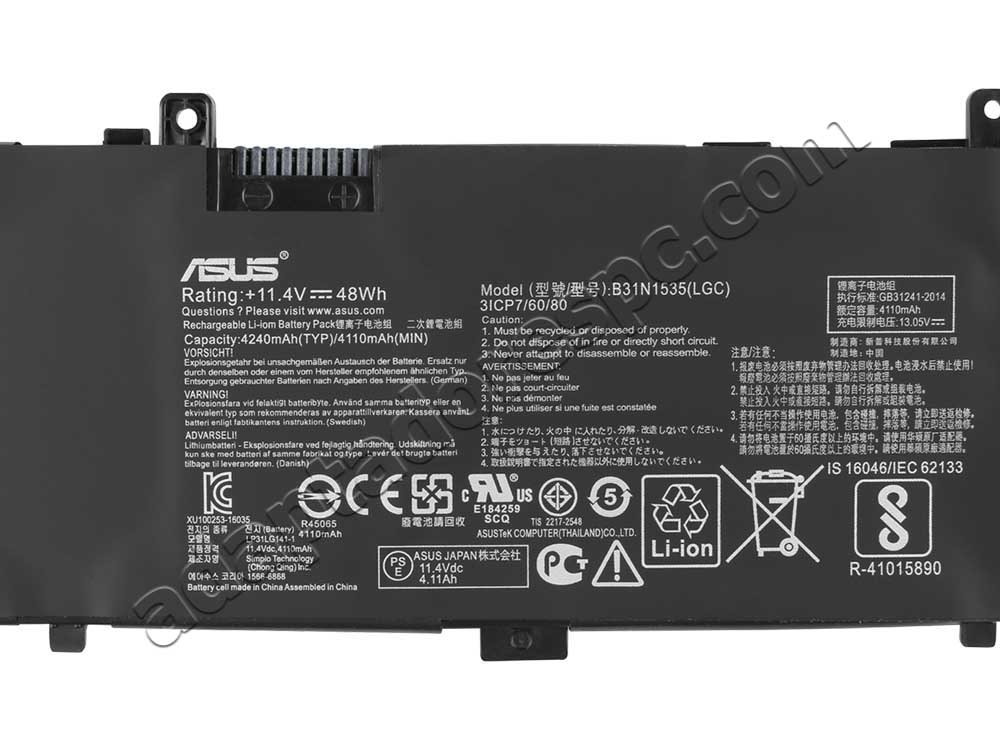 48Wh 4110mAh 3Células Asus B31N1535 Original Bateria