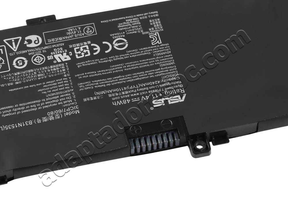 48Wh 4110mAh 3Células Asus B31N1535 Original Bateria