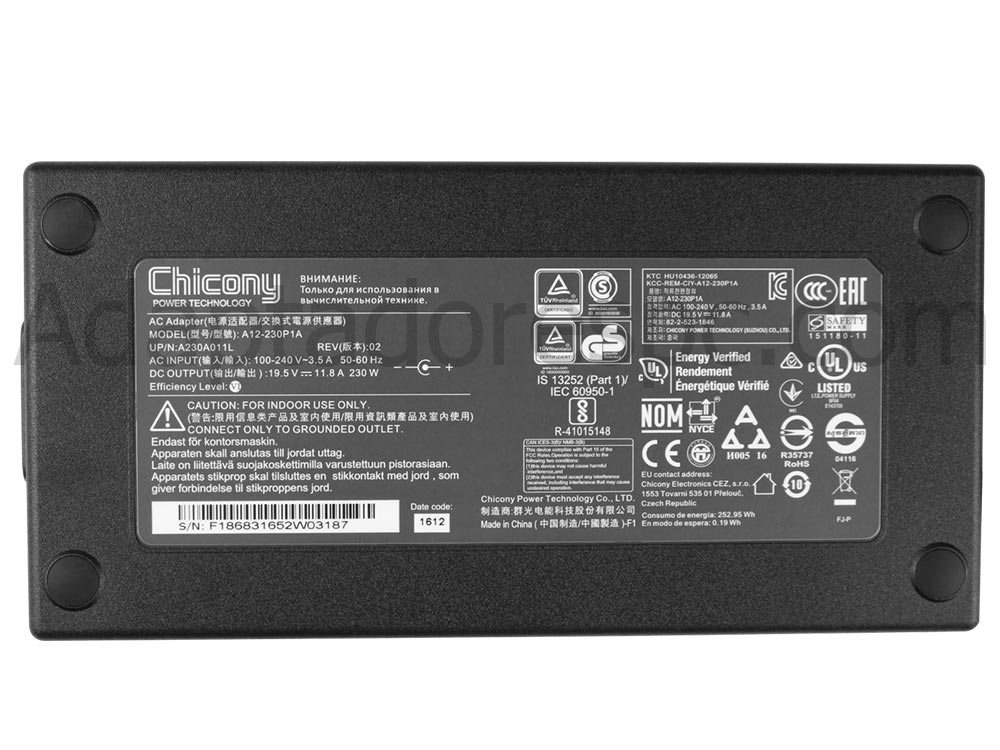 Original 230W MSI Chicony A17-230P1B A230A038P AC Adaptador Carregador