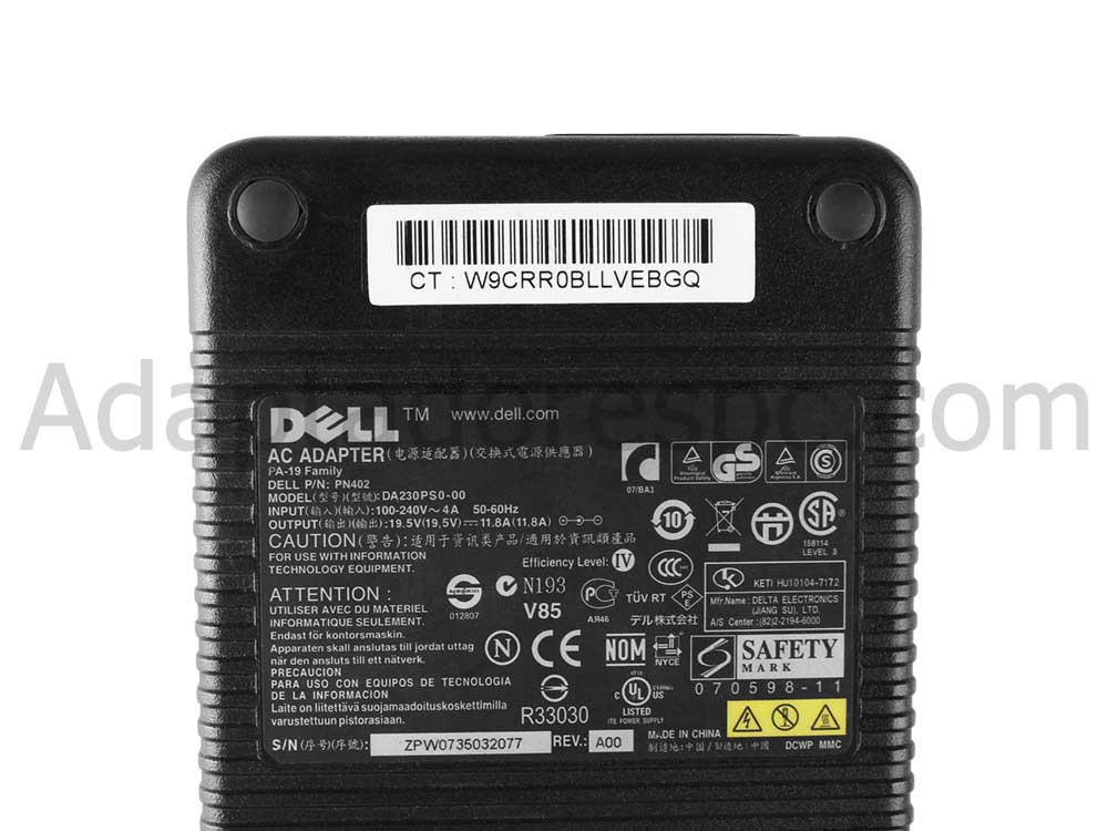 230W Dell DT878 PN402 Original Adaptador AC Carregador