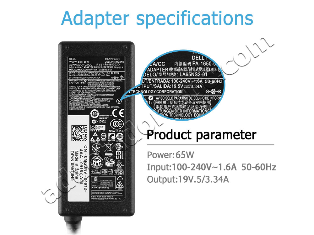 Original 65W AC Adaptador Carregador Dell D3100 USB 3.0 Docking Station