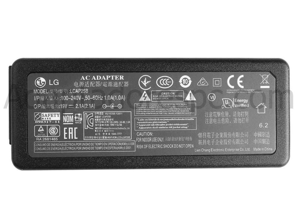 25W Adaptador AC Carregador LG 22mp57vq 22mp57vq-p 24mp57vh 24mp57vq