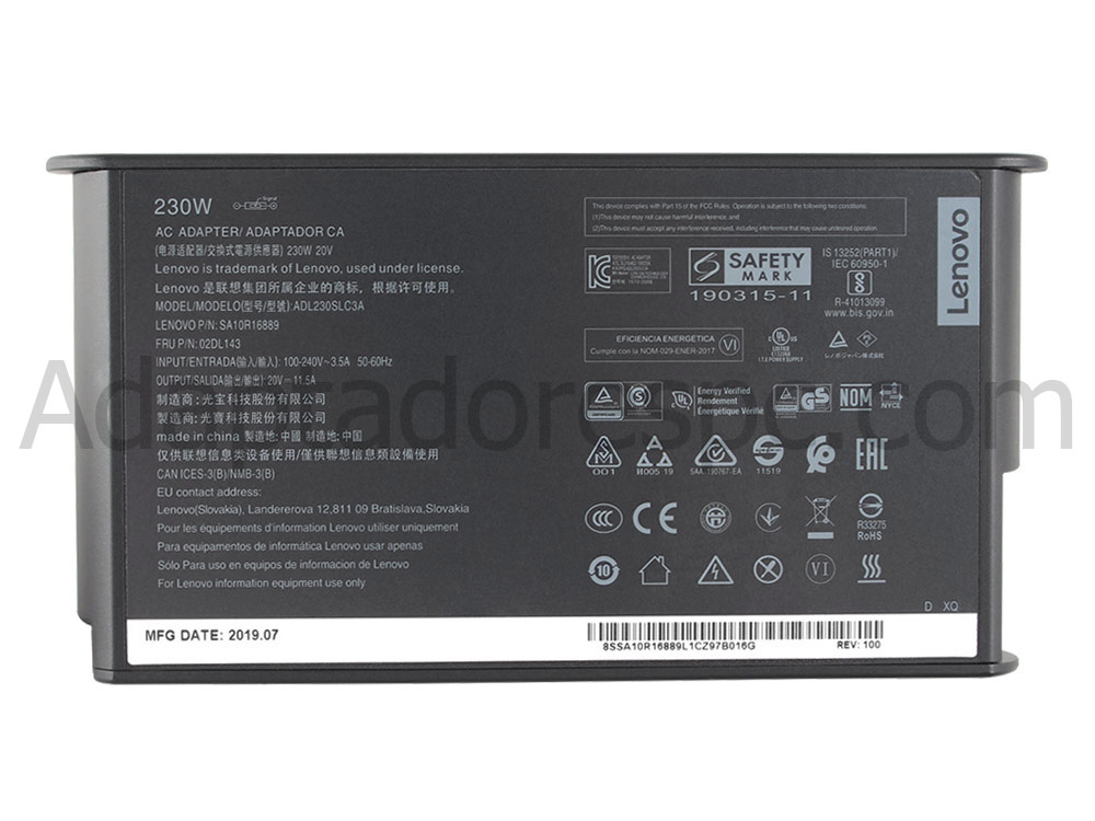 Original 230W Lenovo Legion Y920-17IKB 80YX AC Adaptador Carregador