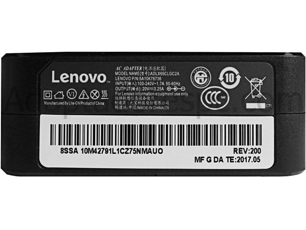 Adaptador AC Carregador Original Lenovo ADLX65CLGE2A 65W + Cabo