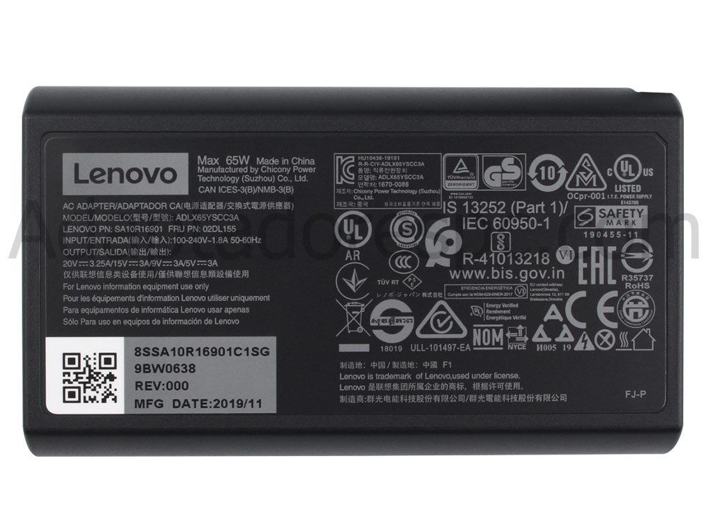 Original 65W USB-C Lenovo YOGA C930-13IKB Glass 81EQ AC Adaptador Carregador