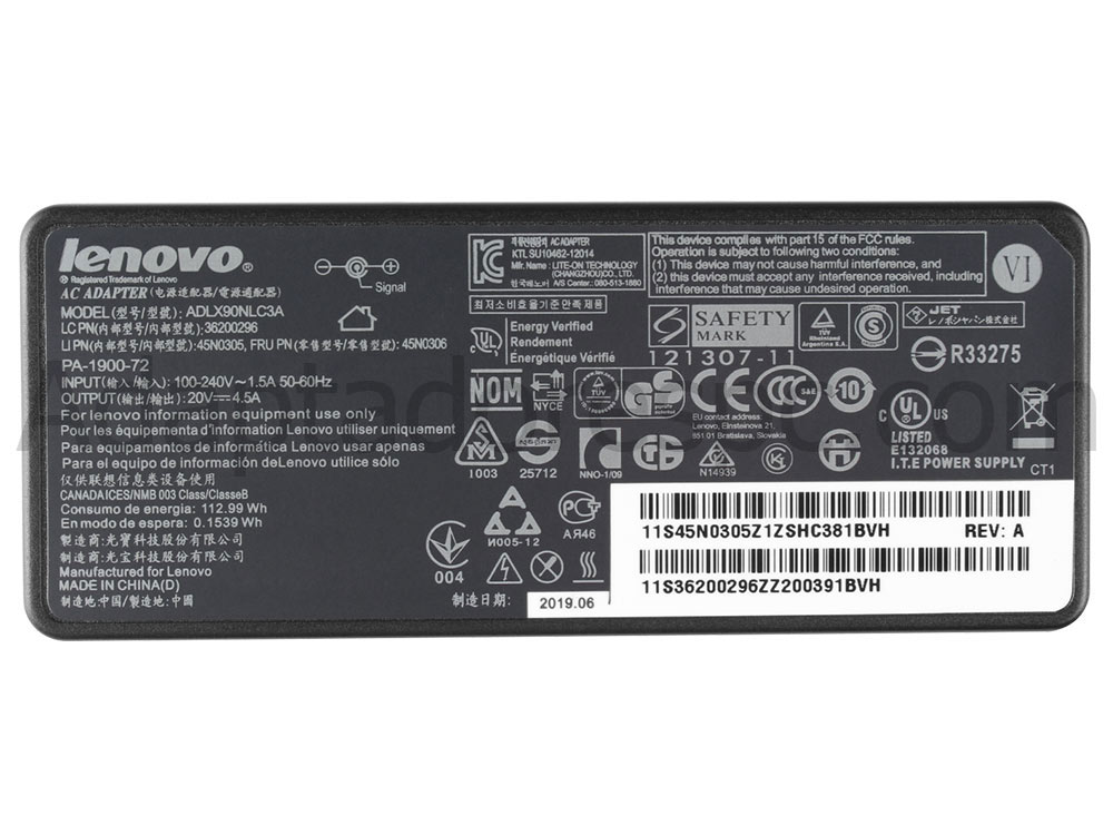 Original 90W Lenovo 36200102 Adaptador AC Carregador