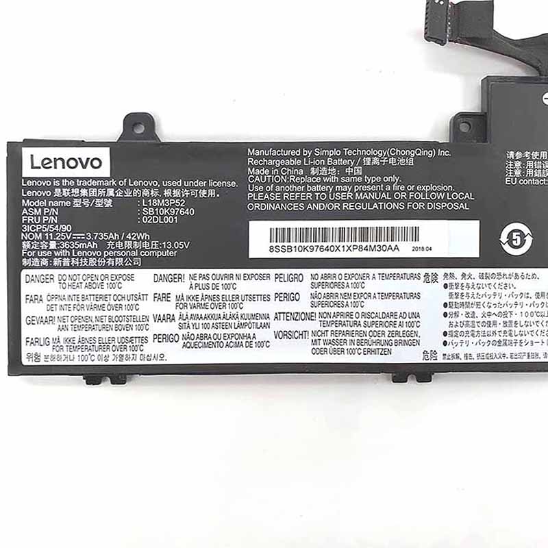 Bateria Lenovo 02DL000 Lenovo 02DL002 3735mAh 42Wh 3-Células