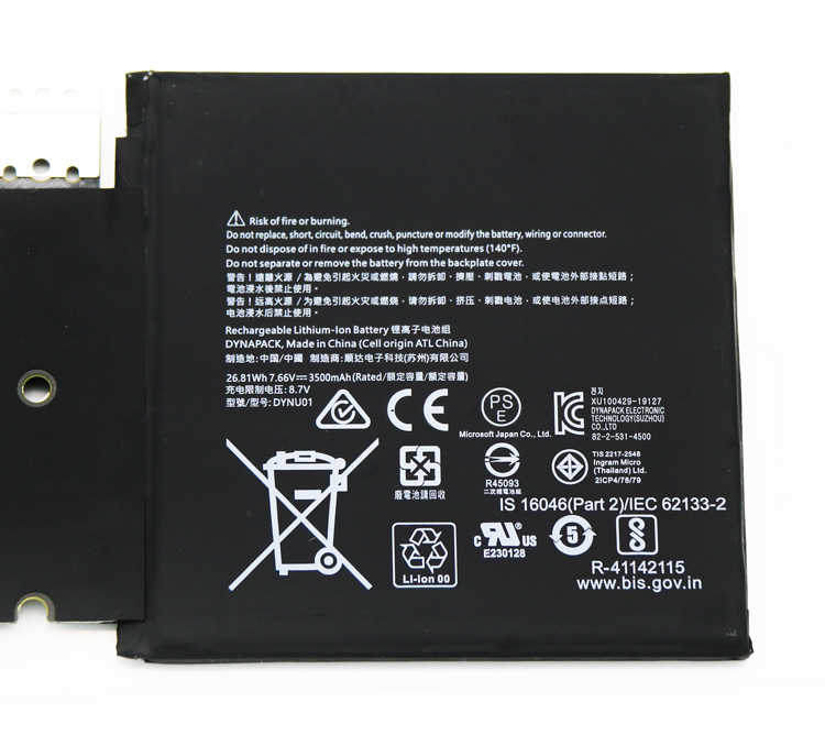 Original Bateria Microsoft DYNU01 Microsoft G16TA047H 3500mAh 26.81Wh 2-Células