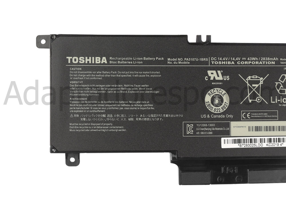 Original Bateria Toshiba Satellite L50-A I3111 2838mAh 43Wh